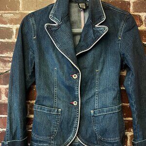 Kitchen Orange Denim Blazer  Jacket with Pink Piping - Size S/P